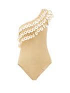 Matchesfashion.com My Beachy Side - Firtekom/alp Crochet-trim One-shoulder Swimsuit - Womens - Gold