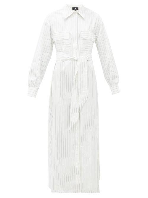 Matchesfashion.com Su Paris - Jad Belted Cotton-poplin Maxi Shirt Dress - Womens - White Stripe
