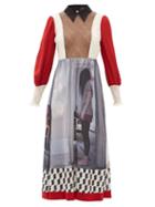 Matchesfashion.com Undercover - Printed Crepe And Mohair Blend Midi Dress - Womens - Red Multi