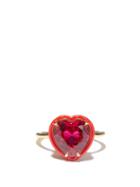 Alison Lou - Heart Cocktail Ruby & 14kt Gold Ring - Womens - Red Multi