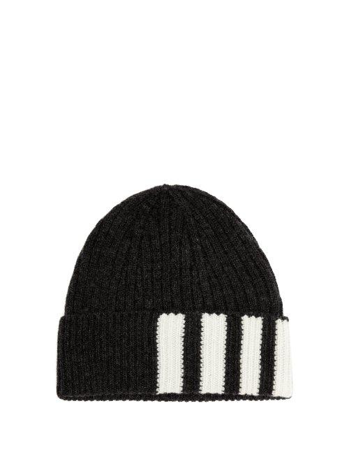 Matchesfashion.com Thom Browne - Striped Ribbed Knit Cashmere Beanie - Mens - Grey