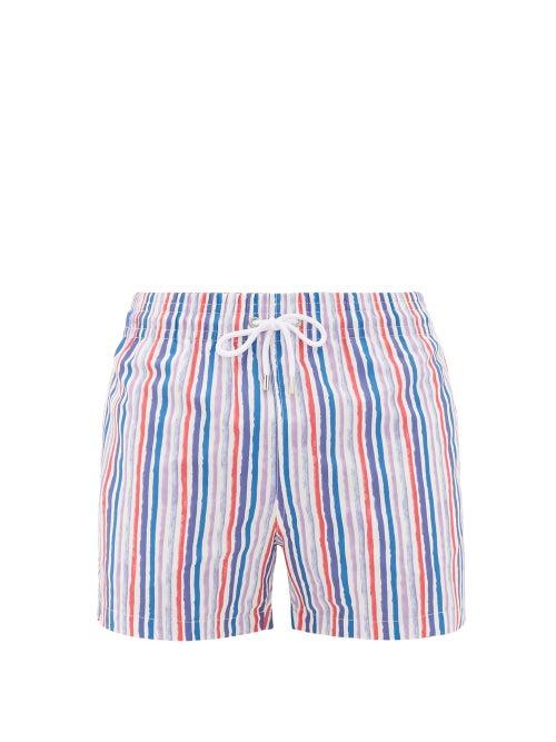 Matchesfashion.com Apnee - Rayures Striped Upcycled-shell Swim Shorts - Mens - Purple