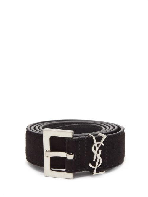Matchesfashion.com Saint Laurent - Ysl-monogram Suede Belt - Mens - Black