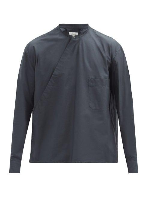 Matchesfashion.com Lemaire - Stand-collar Cotton-poplin Wrap Shirt - Mens - Dark Navy