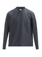 Matchesfashion.com Lemaire - Stand-collar Cotton-poplin Wrap Shirt - Mens - Dark Navy