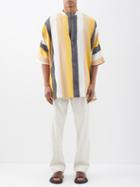 Marrakshi Life - Striped Stand-collar Cotton Kaftan Shirt - Mens - Black Yellow