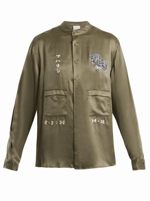 Matchesfashion.com Maharishi - Tiger Embroidery Silk Shirt - Womens - Green