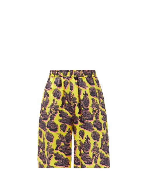 Matchesfashion.com Stella Mccartney - Timothy Psychedelic-print Silk Shorts - Womens - Yellow Multi