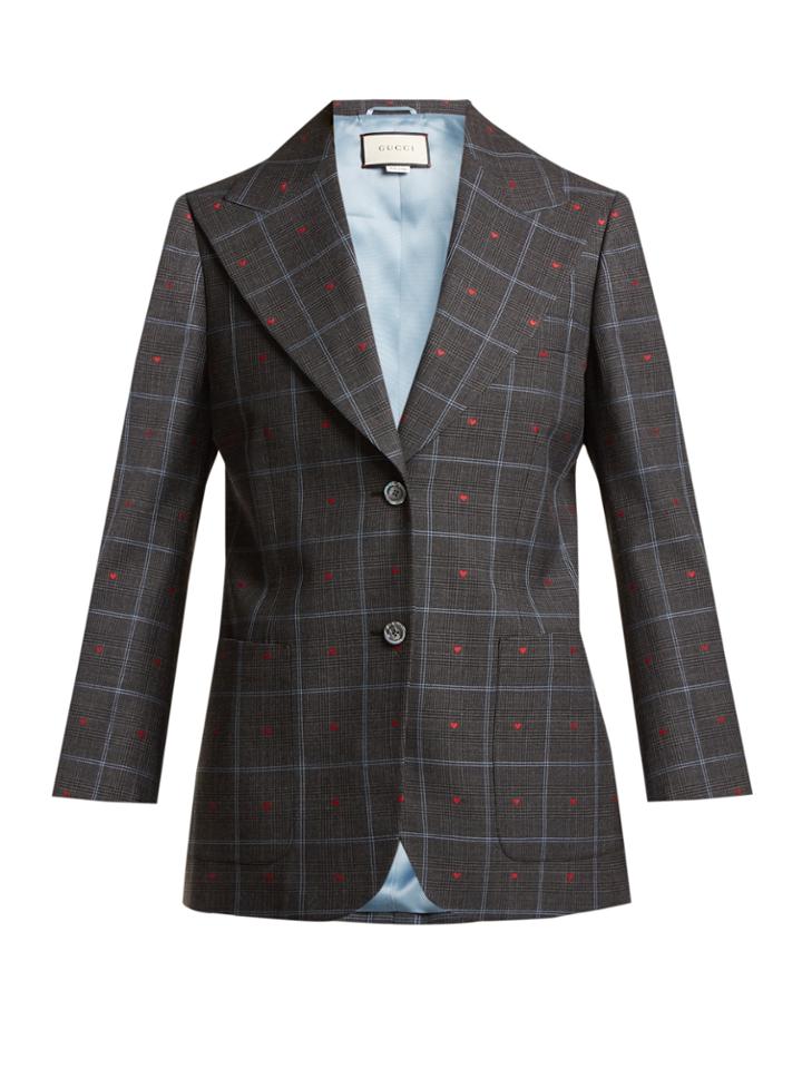 Gucci Heart-jacquard Peak-lapel Wool-blend Blazer