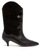 Matchesfashion.com Ganni - Adel Quilted Velvet Western Boot - Womens - Black