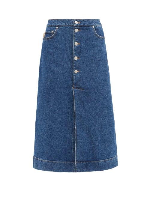 Matchesfashion.com Ganni - A-line Denim Midi Skirt - Womens - Denim