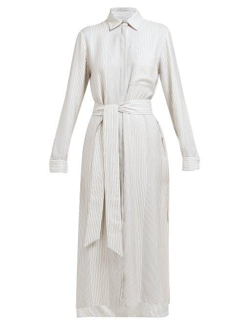 Matchesfashion.com Odyssee - Fontanne Striped Tie Waist Shirtdress - Womens - White