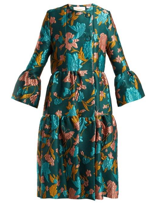 Matchesfashion.com La Doublej - Bouncy Lilium Verde Floral Brocade Coat - Womens - Green Multi