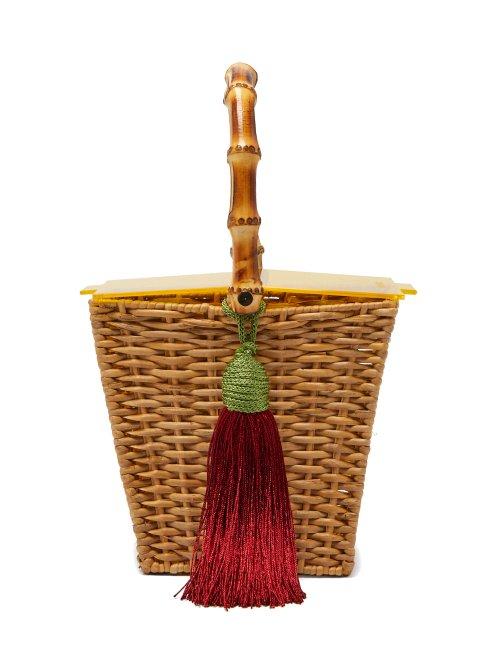Matchesfashion.com Wai Wai - Picnic Tassel Charm Wicker Bag - Womens - Yellow Multi