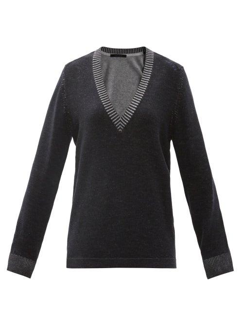 Matchesfashion.com Falke - V-neck Wool-blend Sweater - Womens - Dark Navy