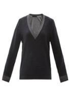 Matchesfashion.com Falke - V-neck Wool-blend Sweater - Womens - Dark Navy