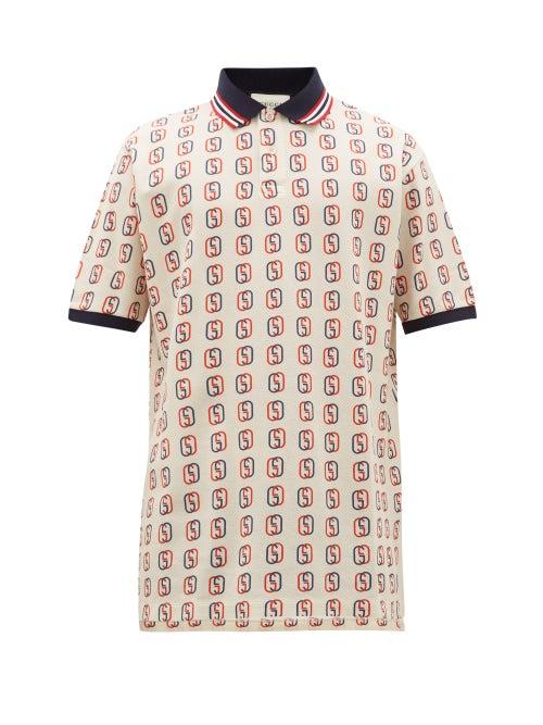 Matchesfashion.com Gucci - Gg Print Cotton Piqu Polo Shirt - Mens - White Multi
