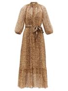 Matchesfashion.com Zimmermann - Espionage Leopard Print Silk Midi Dress - Womens - Brown Multi