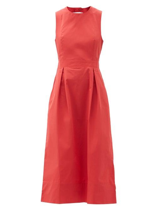 Matchesfashion.com Three Graces London - Marjorie Open-back Cotton-poplin Midi Dress - Womens - Red