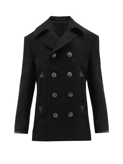 Matchesfashion.com Givenchy - Leather Cuff Wool Blend Peacoat - Mens - Black