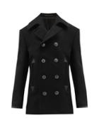 Matchesfashion.com Givenchy - Leather Cuff Wool Blend Peacoat - Mens - Black