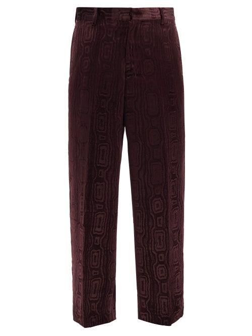 Matchesfashion.com Sasquatchfabrix - Carding Devor-velvet Wide-leg Trousers - Mens - Burgundy
