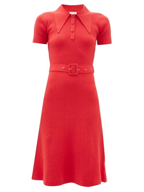 Matchesfashion.com Joostricot - Peachskin Point Collar Ribbed Cotton Blend Dress - Womens - Red