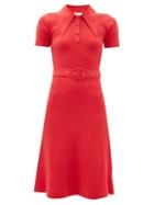 Matchesfashion.com Joostricot - Peachskin Point Collar Ribbed Cotton Blend Dress - Womens - Red