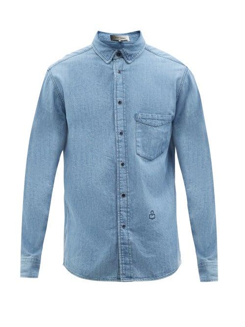 Isabel Marant - Lako P Embroidered-logo Washed-denim Shirt - Mens - Blue