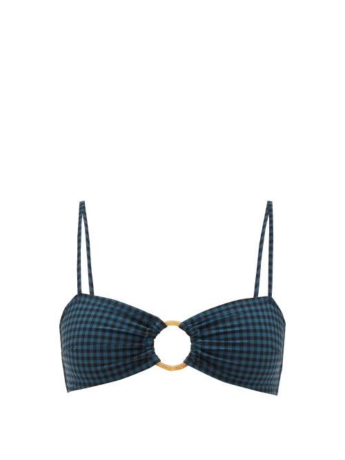Matchesfashion.com Belize - Hailey Gingham-seersucker Bikini Top - Womens - Black Blue