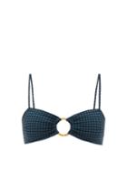 Matchesfashion.com Belize - Hailey Gingham-seersucker Bikini Top - Womens - Black Blue