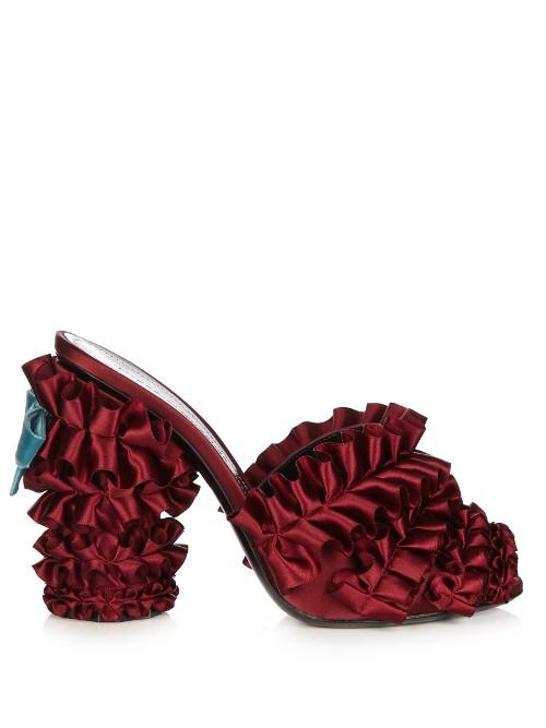 Marco De Vincenzo Ruffled Satin Block-heel Mules