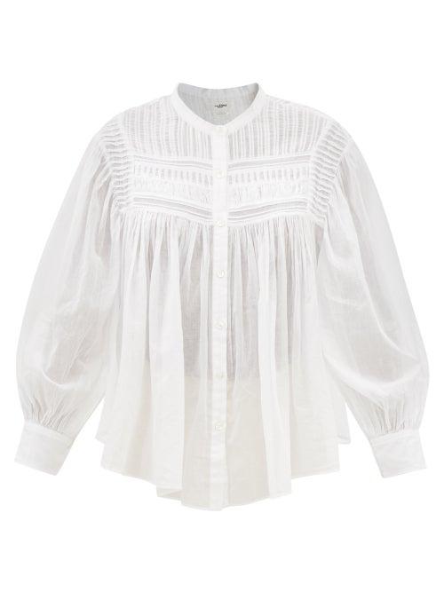 Isabel Marant Toile - Plalia Collarless Pintucked Cotton-voile Blouse - Womens - White