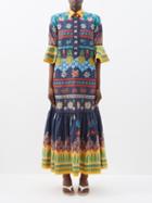 La Doublej - Artemis Fluted Montage-print Faille Dress - Womens - Navy Multi