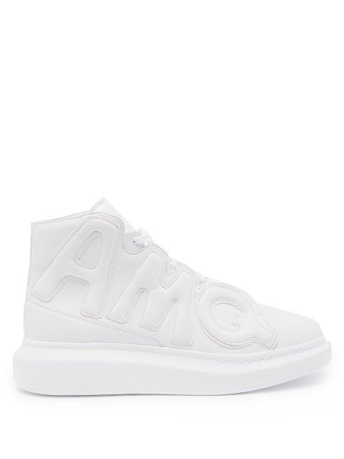 Matchesfashion.com Alexander Mcqueen - Raised Sole Appliqud High Top Leather Trainers - Mens - White