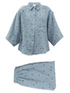 Deiji Studios - 03 Floral-print Stonewashed Short Linen Pyjamas - Womens - Blue Multi