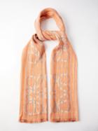 Loewe - Anagram Stripe Linen-blend Scarf - Womens - Orange Multi