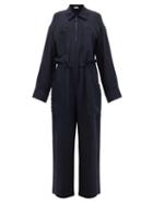 Matchesfashion.com Raey - Oversized Silk-morocain Jumpsuit - Womens - Navy