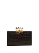 Matchesfashion.com Alexander Mcqueen - Knuckle Crocodile Effect Leather Clutch - Womens - Black
