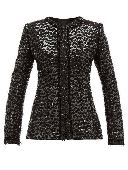 Matchesfashion.com Andrew Gn - Collarless Sequinned Boucl Jacket - Womens - Black