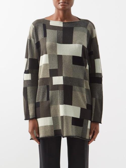 Eskandar - Patchwork Cashmere Sweater - Womens - Olive