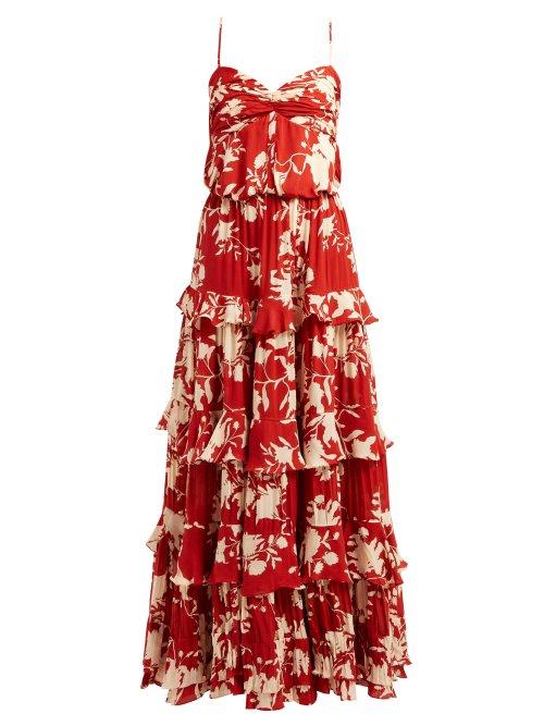 Matchesfashion.com Johanna Ortiz - Old Garden Ruffled Floral Print Silk Gown - Womens - Red Multi