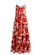 Matchesfashion.com Johanna Ortiz - Old Garden Ruffled Floral Print Silk Gown - Womens - Red Multi