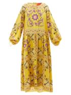 La Doublej - Vesta Floral-print Satin Maxi Dress - Womens - Yellow Multi