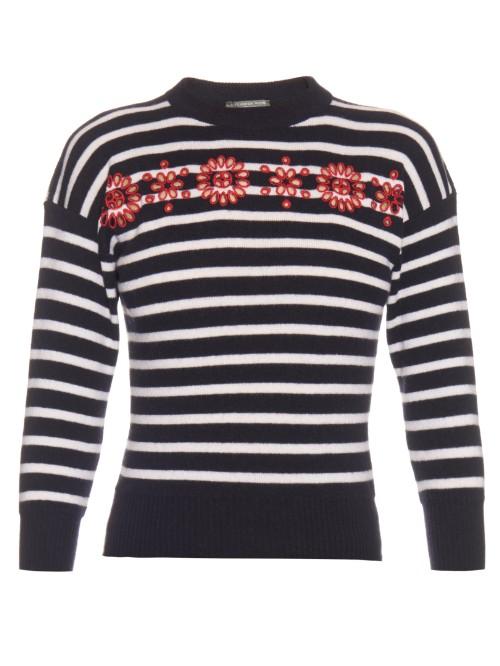 Alexander Mcqueen Cut-out Embroidered-floral Striped Sweater