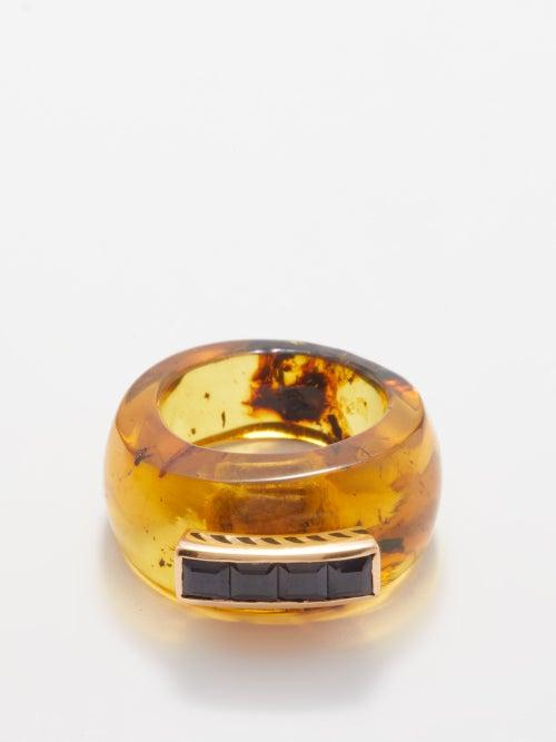 Dezso - Deco Amber, Sapphire & 18kt Gold Ring - Womens - Yellow Navy