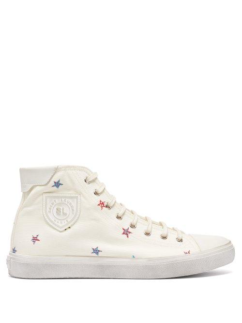 Matchesfashion.com Saint Laurent - Bedford Star Print Canvas Trainers - Womens - White Multi