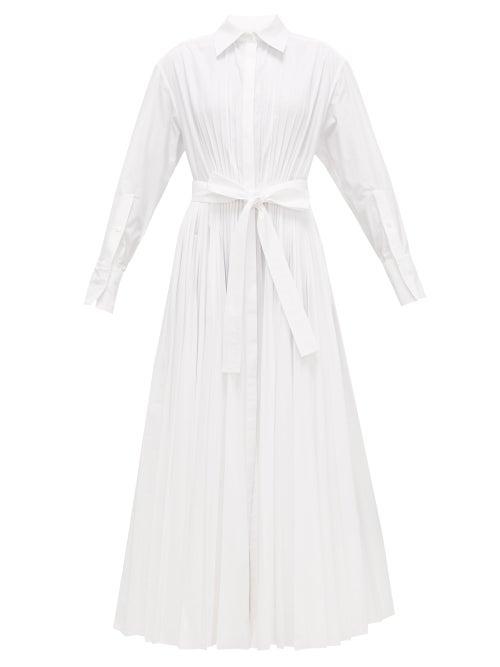 Matchesfashion.com Valentino - Pleated Cotton-blend Maxi Shirt Dress - Womens - White