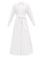 Matchesfashion.com Valentino - Pleated Cotton-blend Maxi Shirt Dress - Womens - White