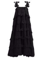 Matchesfashion.com Innika Choo - Iva Biigdres Tiered Cotton Midi Dress - Womens - Black